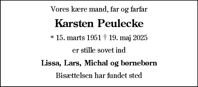 Dødsannonce for Karsten Peulecke