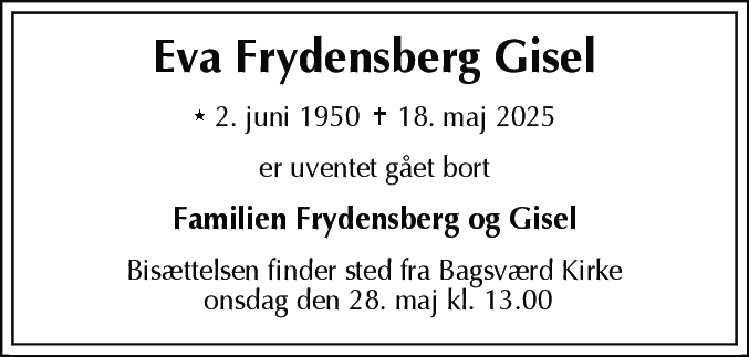 Dødsannonce for Eva Frydensberg