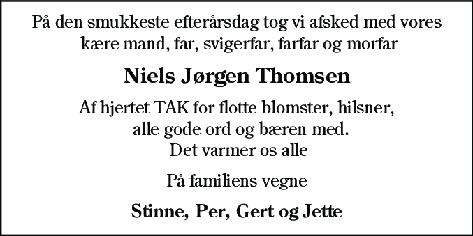 Dødsannonce for Niels Jørgen Nygård Thomsen