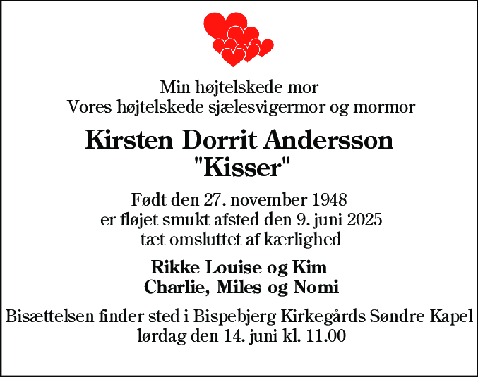 Dødsannonce for Kirsten Dorrit Andersson
