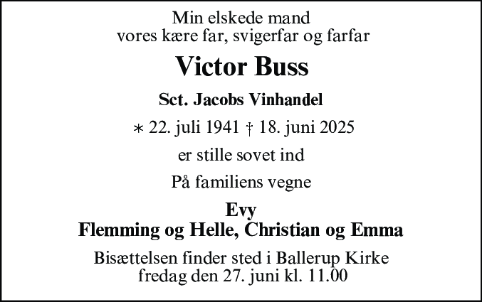 Dødsannonce for Victor Laurids Buss