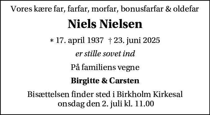 Dødsannonce for Niels Nielsen