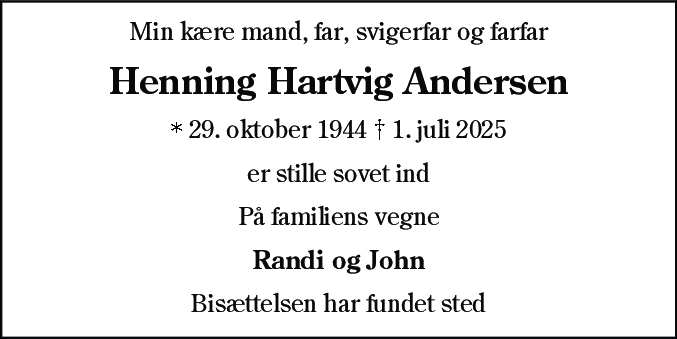 Dødsannonce for Henning Hartvig Andersen