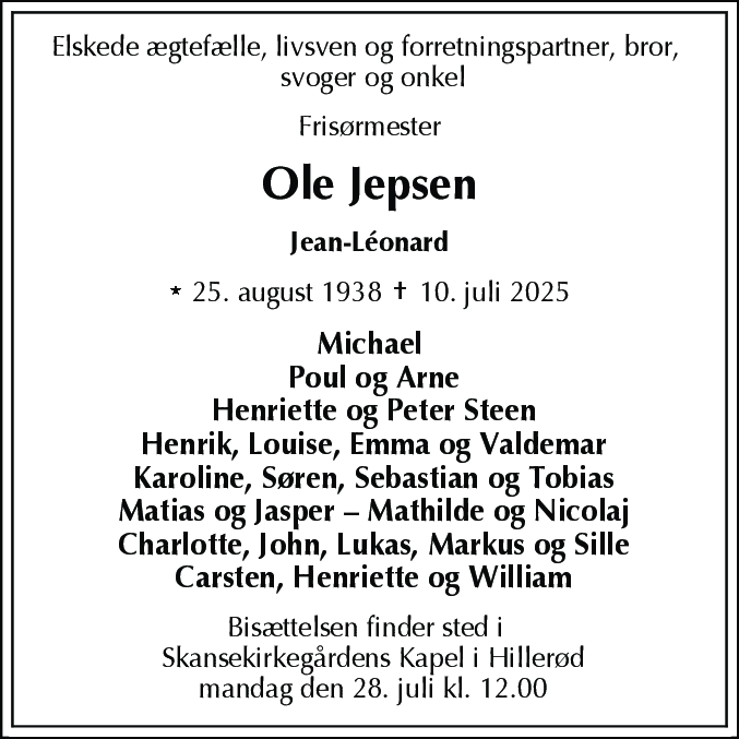 Dødsannonce for Ole Jepsen