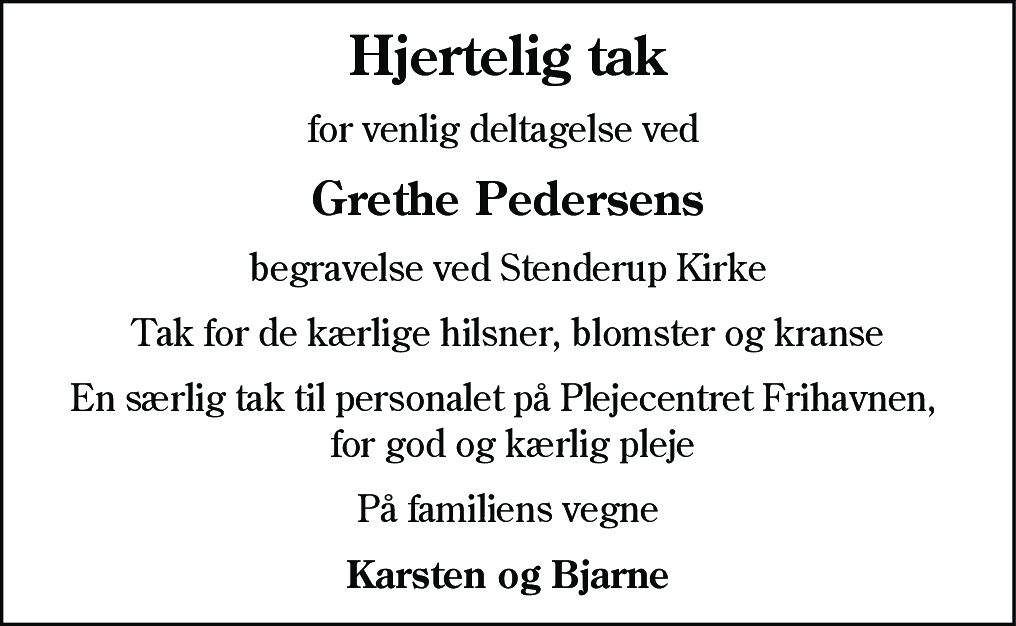 Dødsannonce for Grethe Pedersen