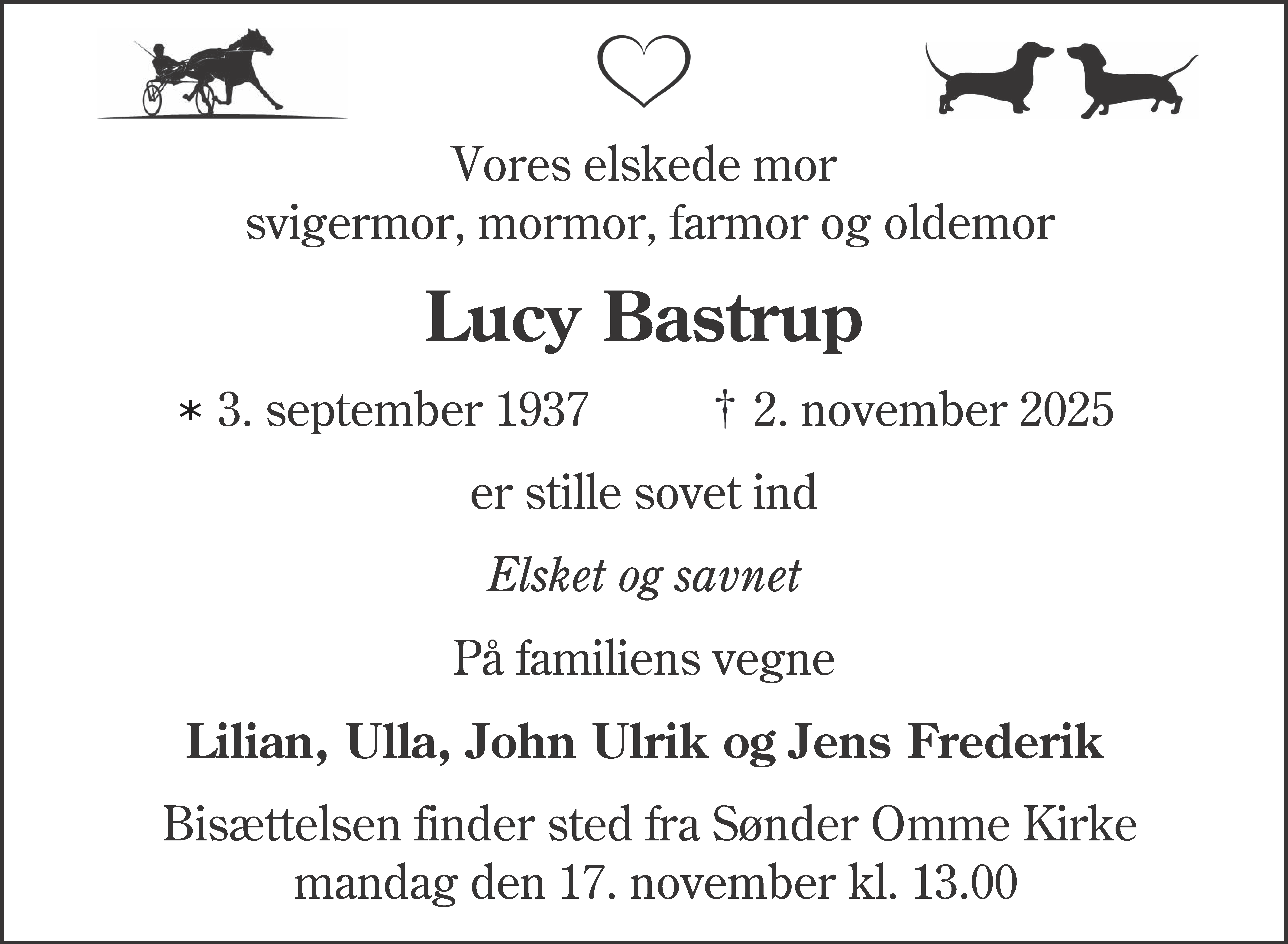 Dødsannonce for Lucy Bastrup