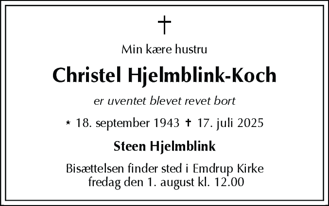 Dødsannonce for Antje Christel Rotraut Hjelmblink Koch