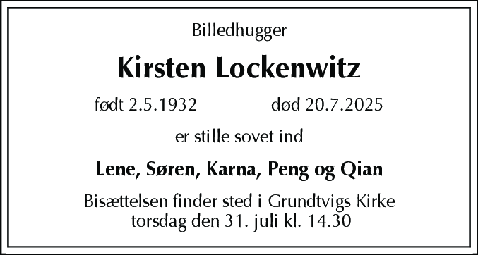 Dødsannonce for Kirsten Lockenwitz