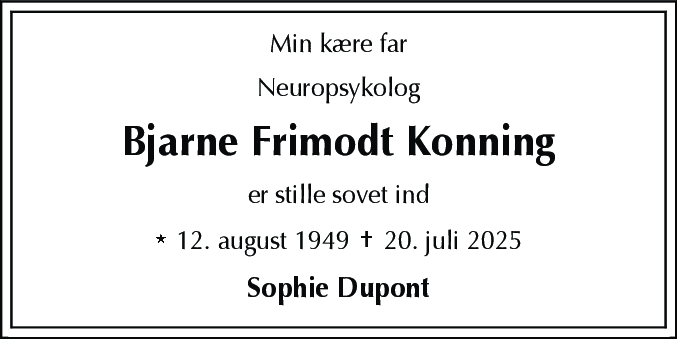 Dødsannonce for Bjarne Frimodt Konning
