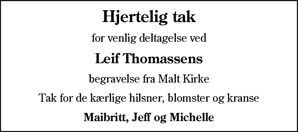 Dødsannonce for Leif Thomassen