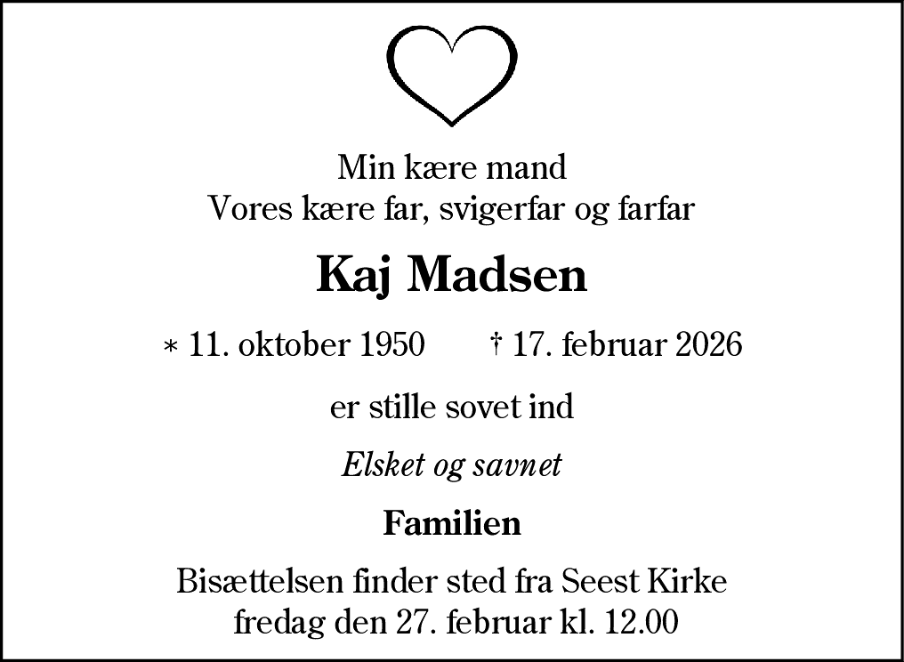 Dødsannonce for Kaj Madsen