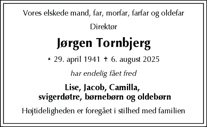 Dødsannonce for Jørgen Tornbjerg