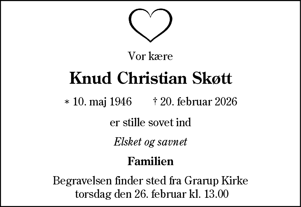 Dødsannonce for Knud Christian Skøtt