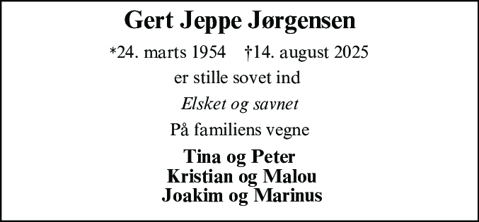 Dødsannonce for Gert Jeppe Jørgensen