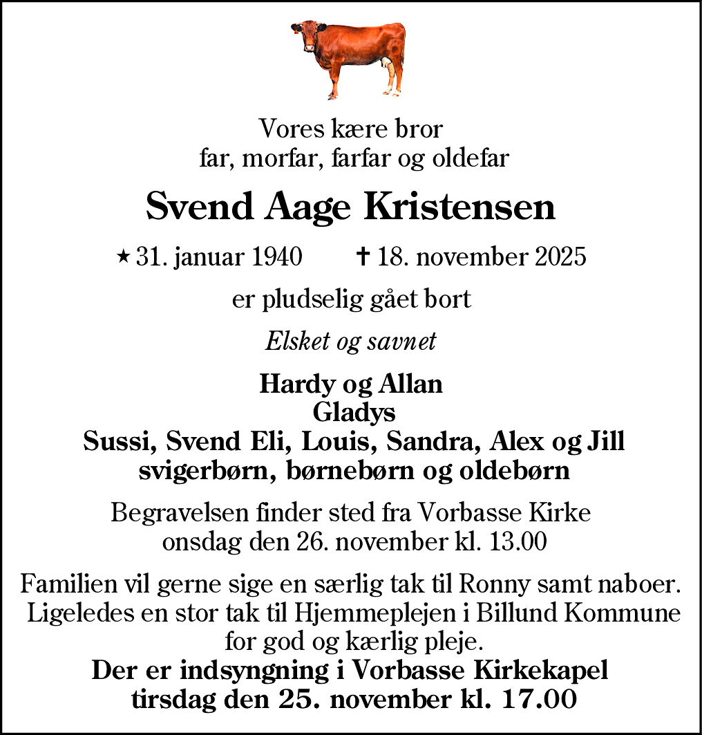 Dødsannonce for Svend Aage Kristensen