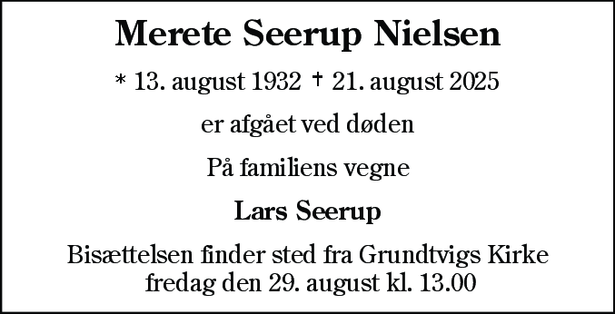 Dødsannonce for Marie Merete Seerup Nielsen