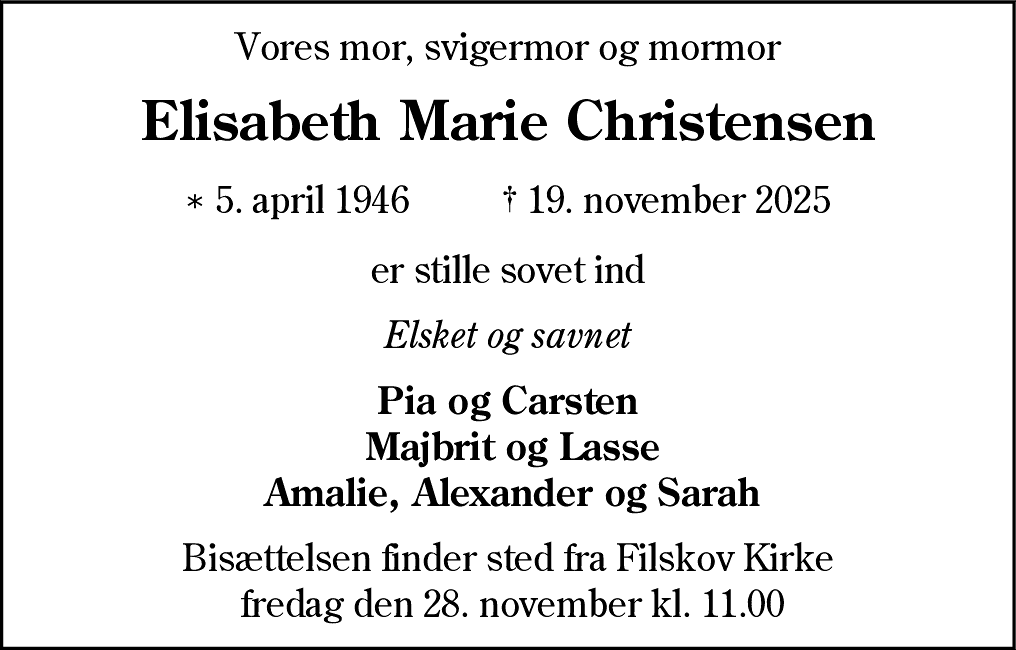 Dødsannonce for Elisabeth Marie Christensen