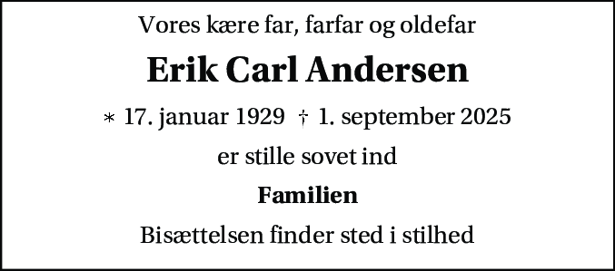 Dødsannonce for Erik Carl Andersen