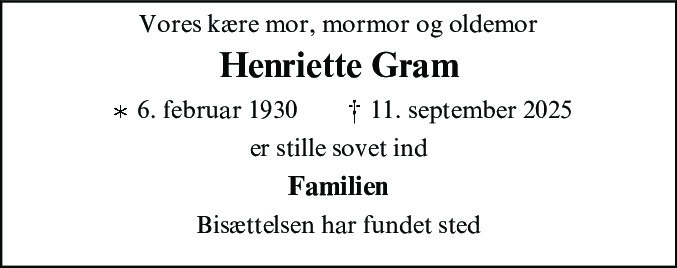 Dødsannonce for Henriette Gram