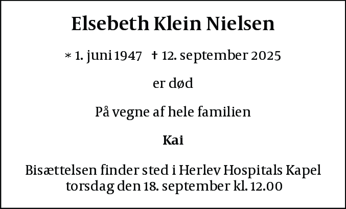 Dødsannonce for Elsebeth Klein Nielsen