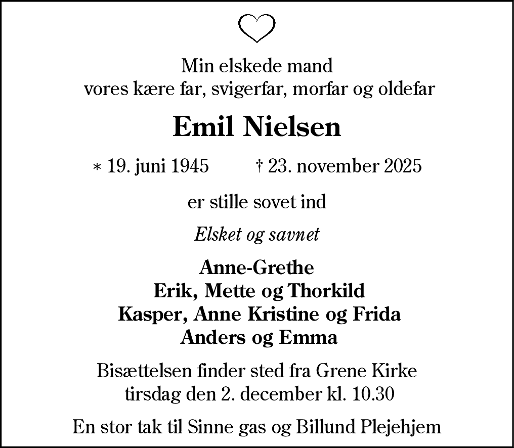 Dødsannonce for Emil Nielsen