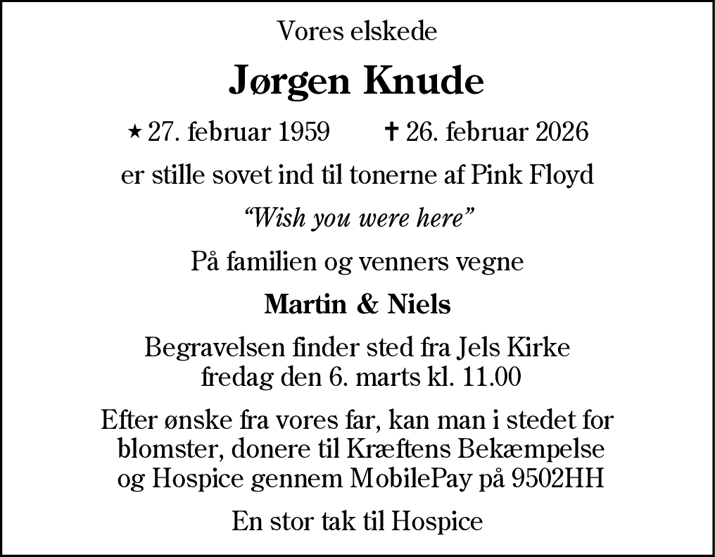 Dødsannonce for Jørgen Knude