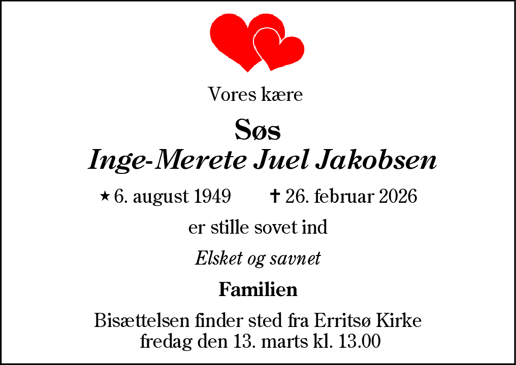 Dødsannonce for Inge-Merete Jakobsen