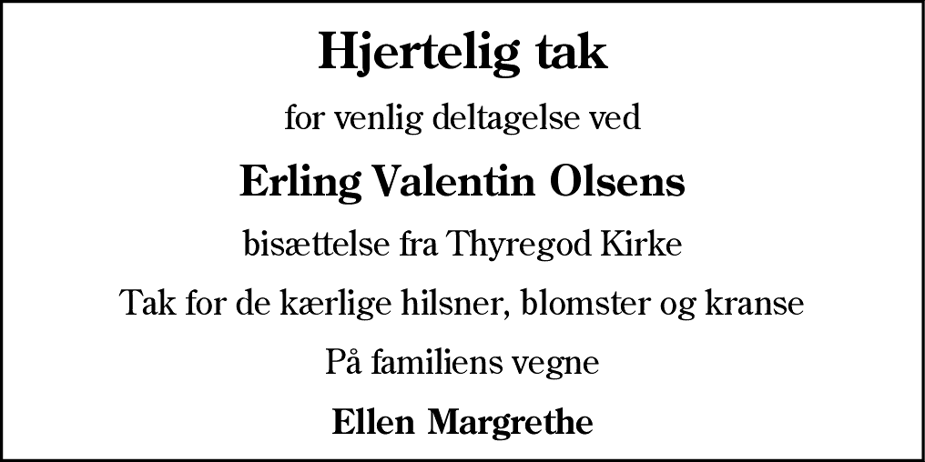 Dødsannonce for Erling Valentin Olsen