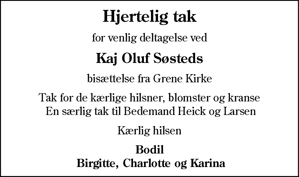 Dødsannonce for Kaj Oluf Søsted