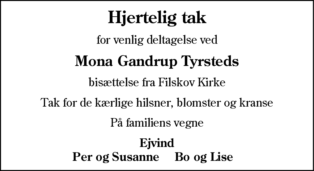 Dødsannonce for Mona Gandrup Tyrsted