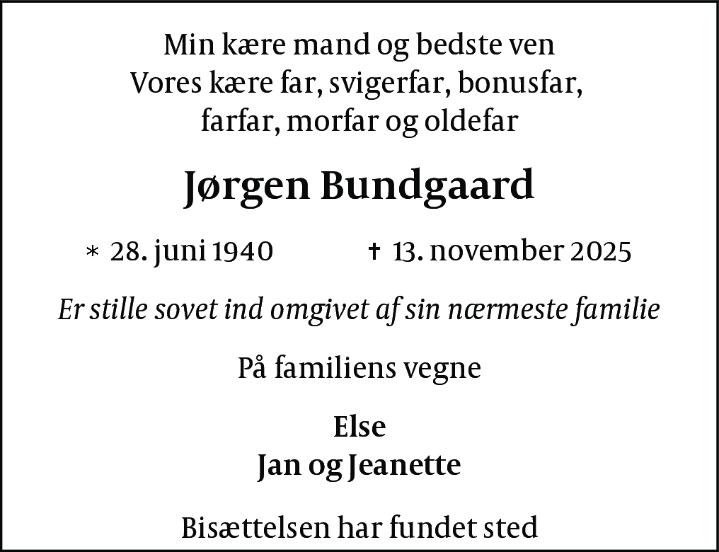 Dødsannonce for Jørgen Bundgaard