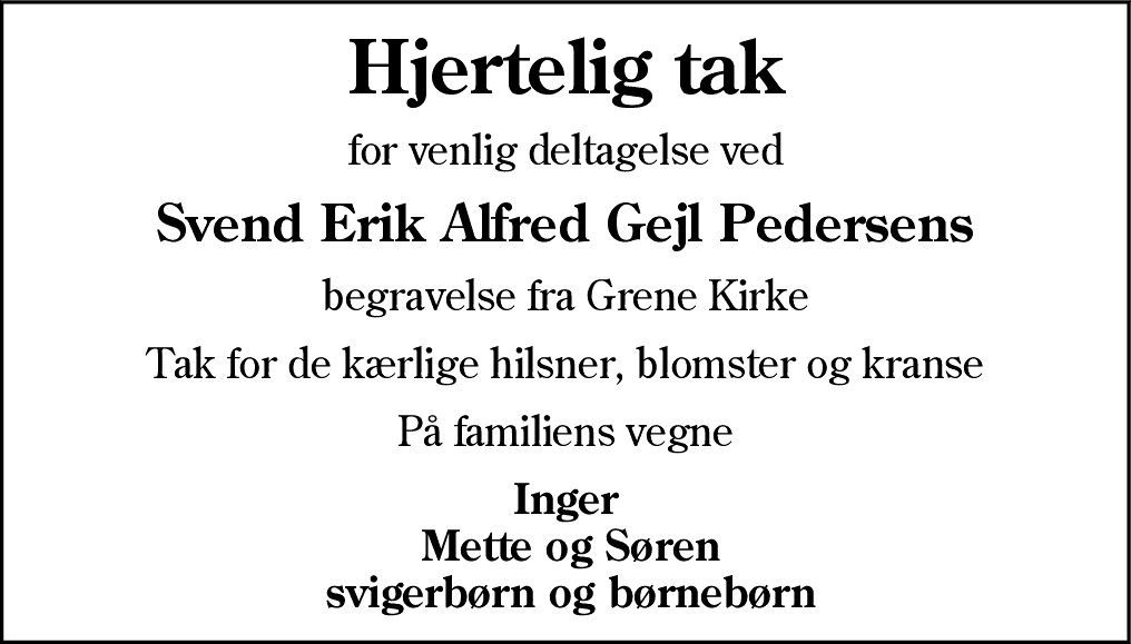 Dødsannonce for Svend Erik Alfred Gejl Pedersen