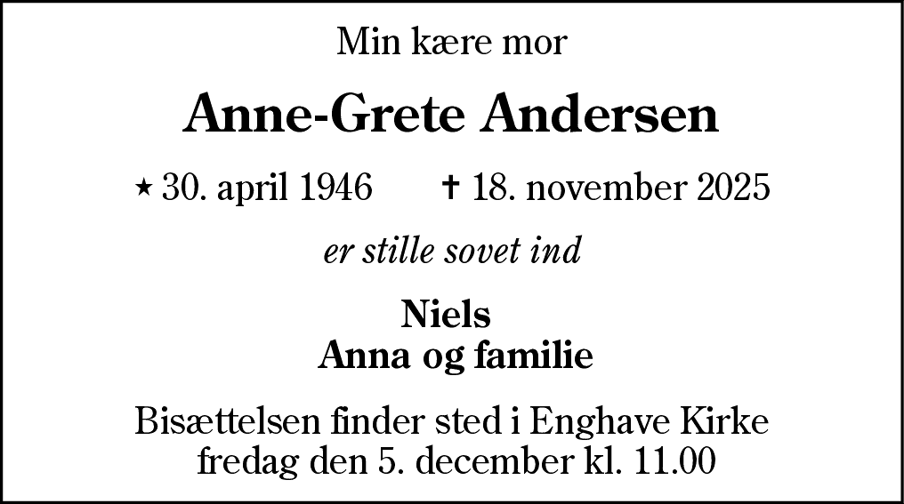 Dødsannonce for Anne-Grete Andersen