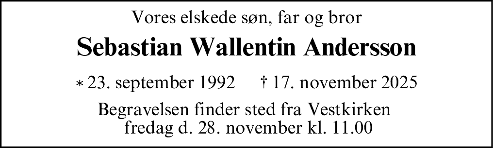 Dødsannonce for Sebastian Wallentin Andersson