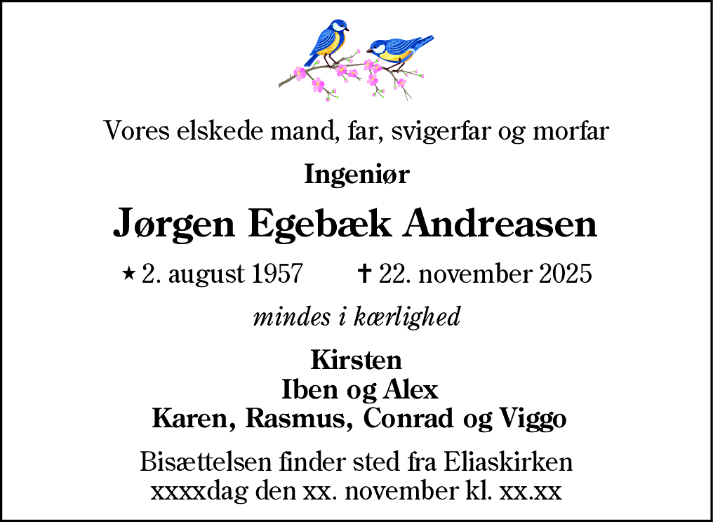 Dødsannonce for Jørgen Egebæk Andreasen