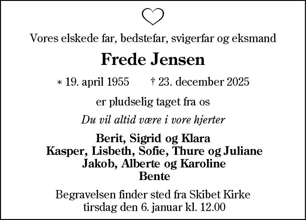 Dødsannonce for Frede Jensen