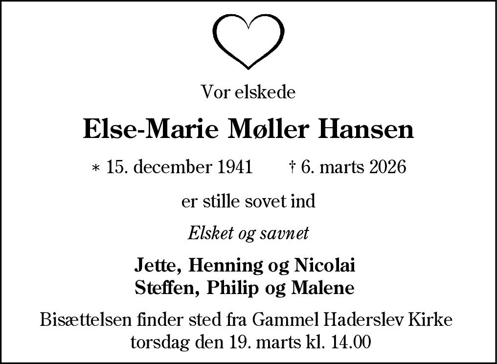 Dødsannonce for Else-Marie Møller Hansen