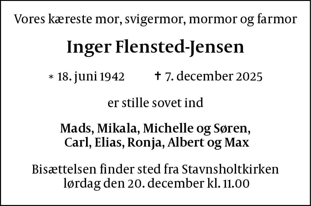Dødsannonce for Ellen Inger Flensted-Jensen