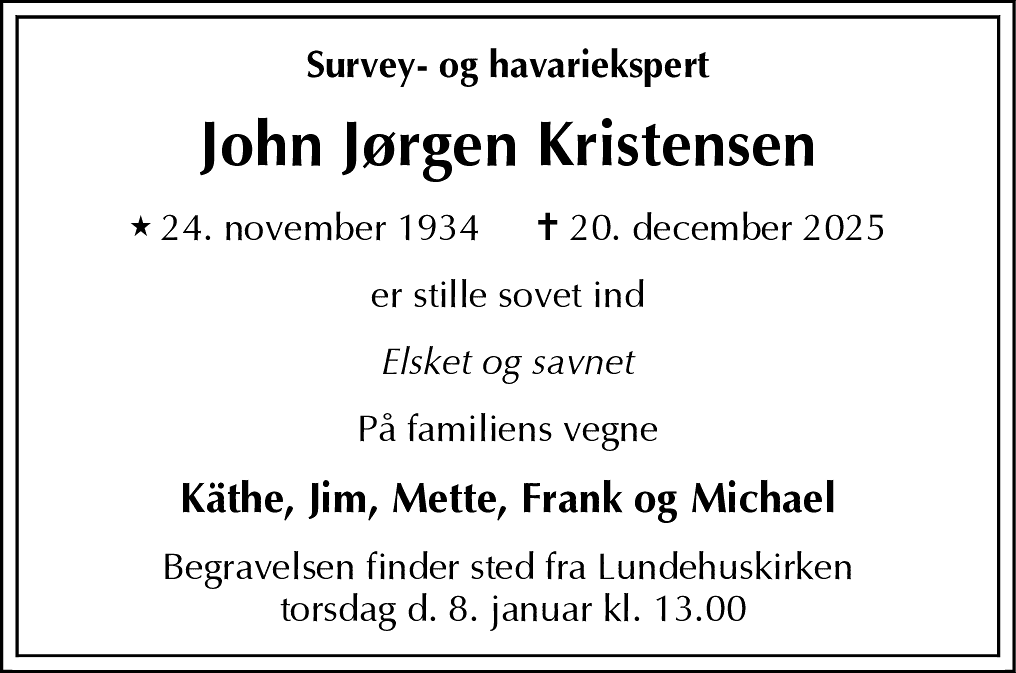Dødsannonce for John Jørgen Kristensen