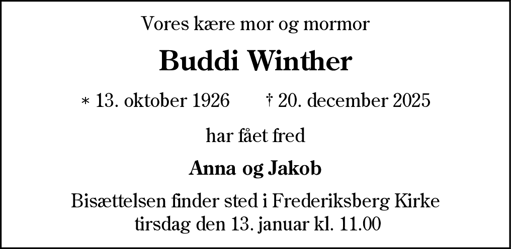 Dødsannonce for Lina Buddi Winther