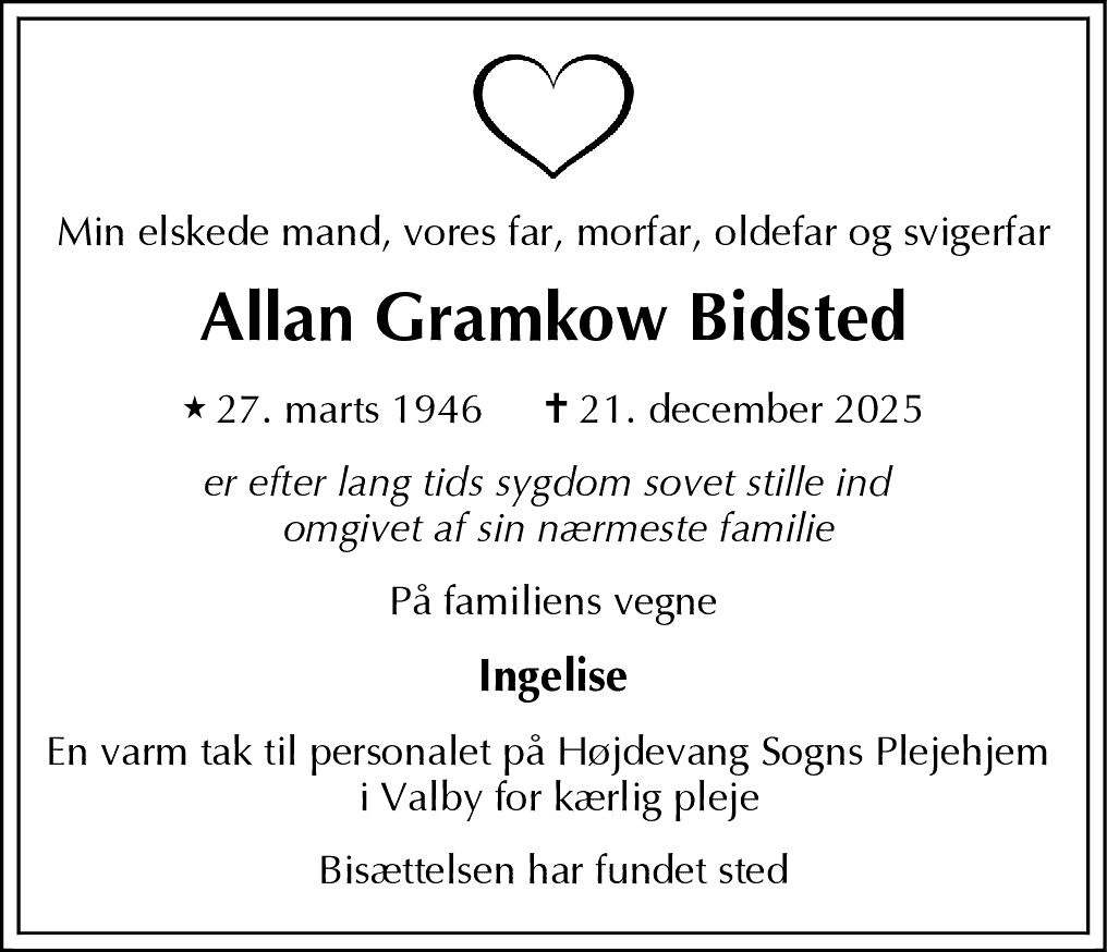 Dødsannonce for Allan Gramkow Bidsted