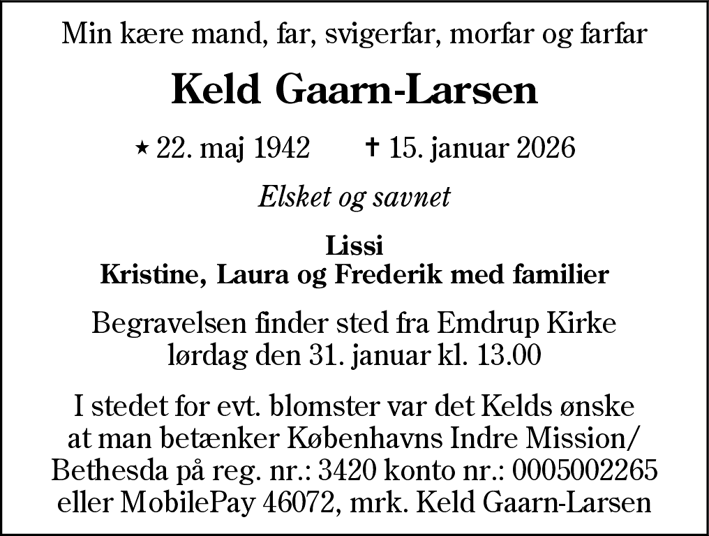 Dødsannonce for Keld Gaarn-Larsen