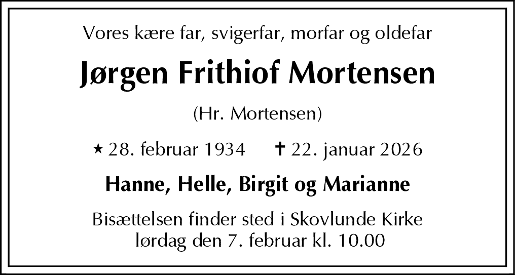 Dødsannonce for Jørgen Frithiof Mortensen