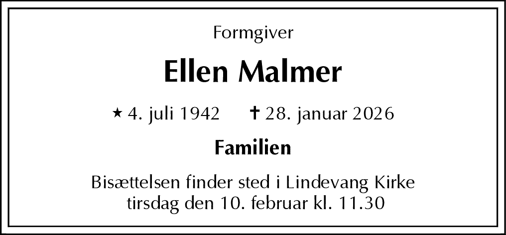 Dødsannonce for Ellen Malmer
