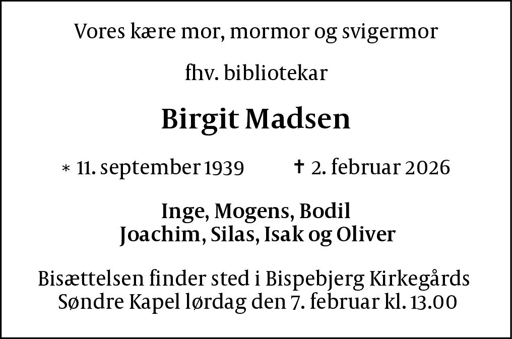 Dødsannonce for Birgit Merete Lund Madsen
