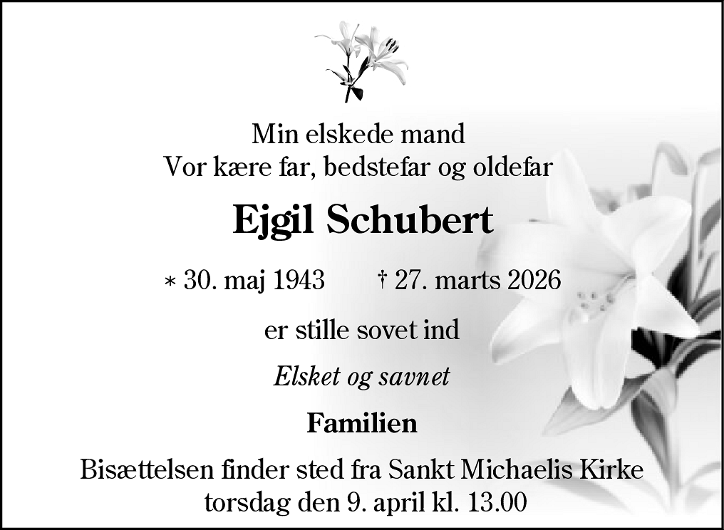 Dødsannonce for Ejgil Schubert