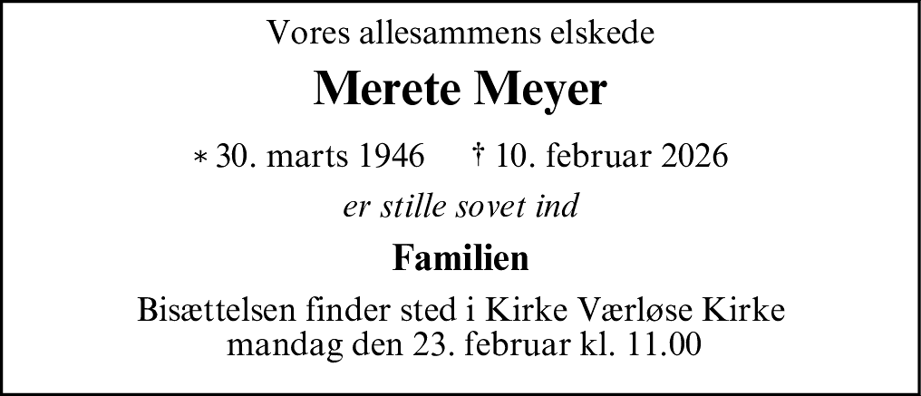Dødsannonce for Merete Meyer