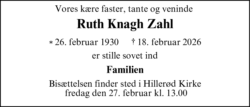 Dødsannonce for Ruth Knagh Zahl