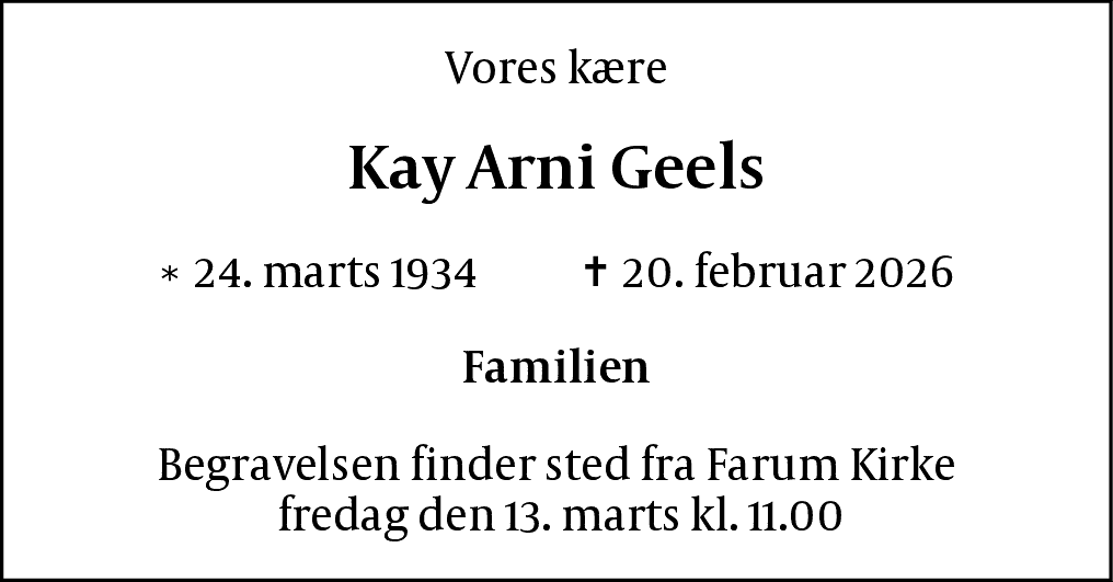Dødsannonce for Kay Arni Geels