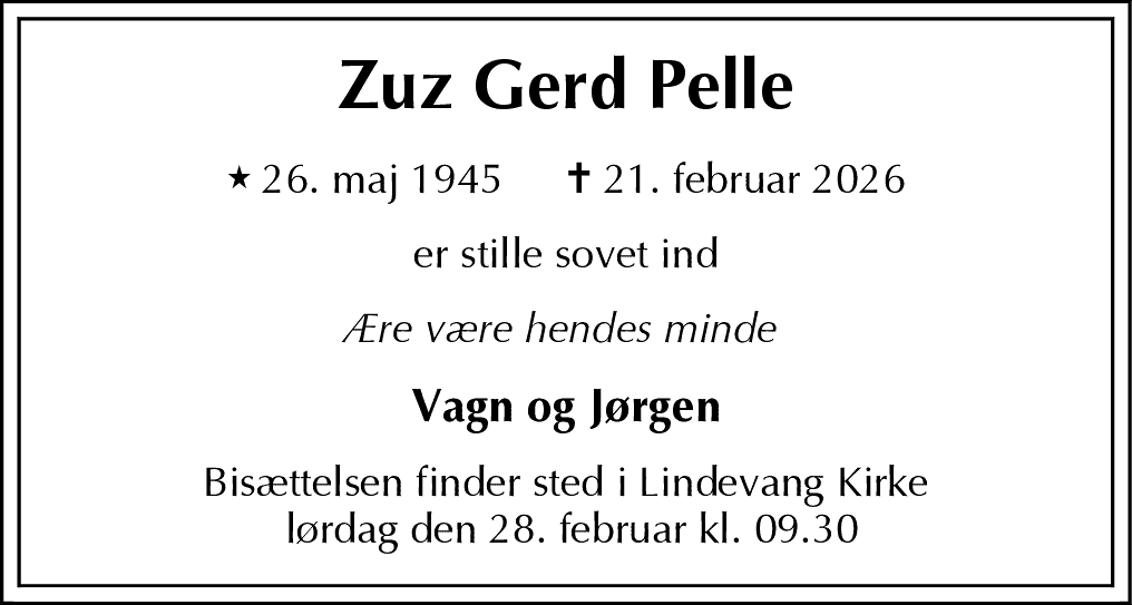 Dødsannonce for Zuz Gerd Pelle